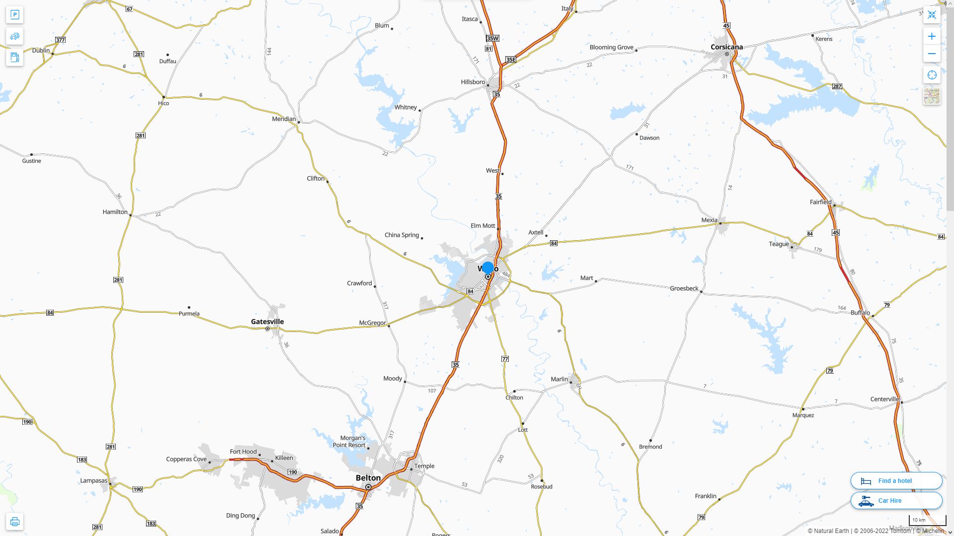 Waco Texas Highway and Road Map
